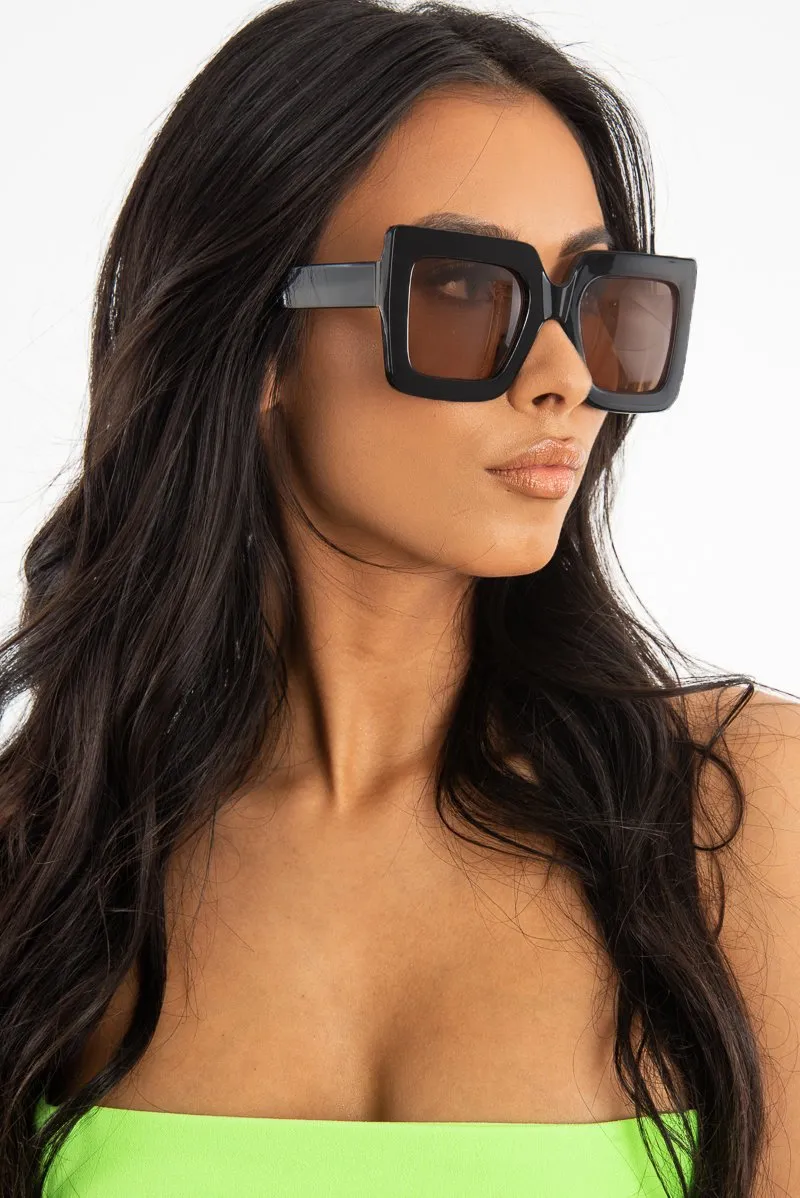 Black Brown Tinted Lens Oversized Square Sunglasses - Cyanna