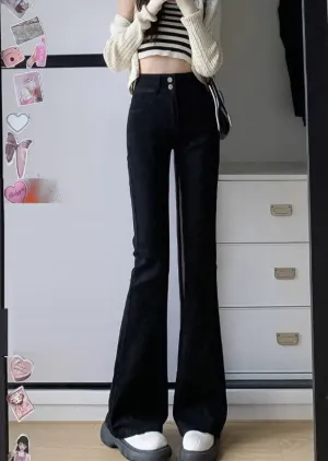 Black Double Button Flared Denim