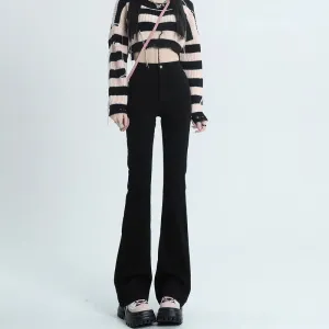 Black Flared Freyed Hem Denim