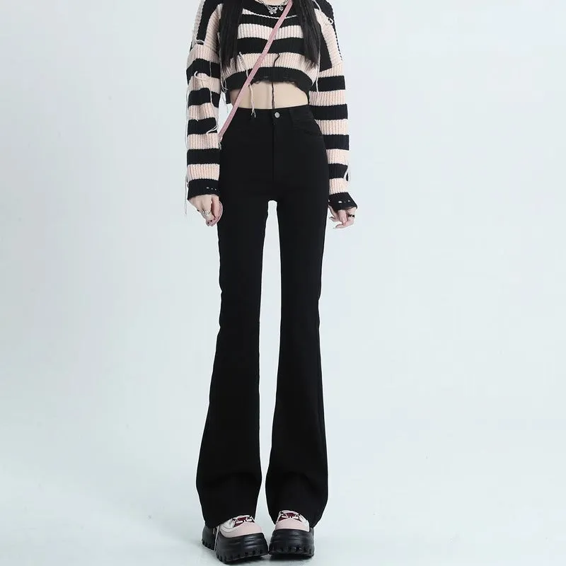 Black Flared Freyed Hem Denim