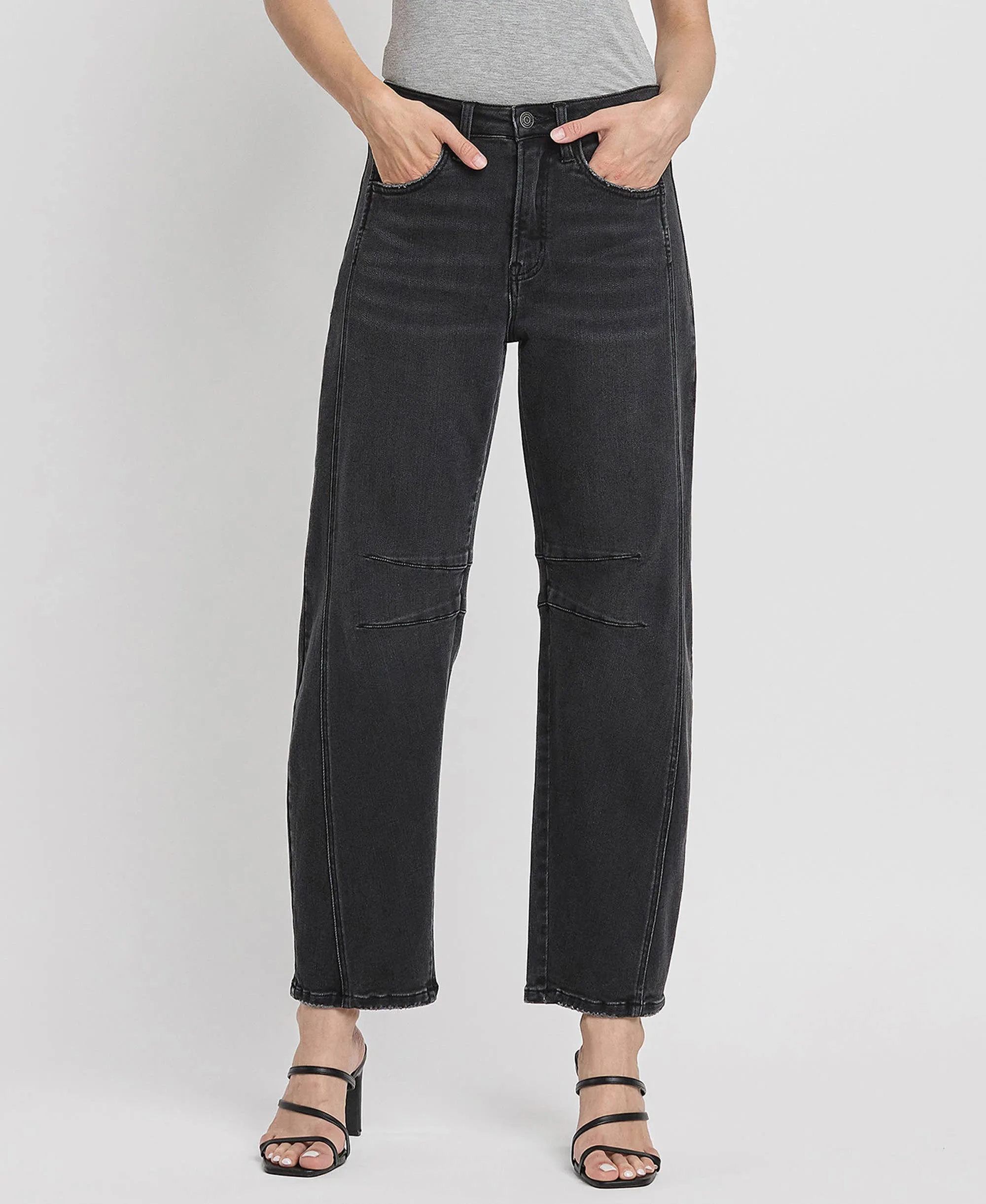 Black High Rise Ankel Barrel Leg Jeans