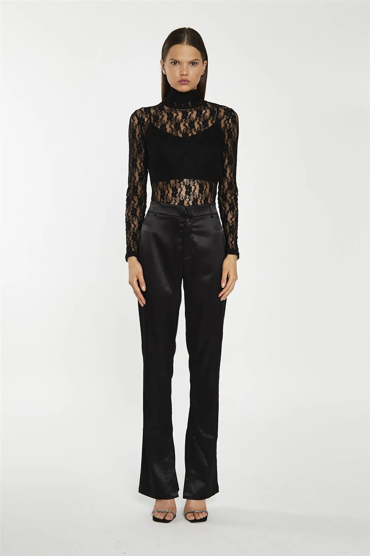 Black-Lace High-Neck Bodysuit