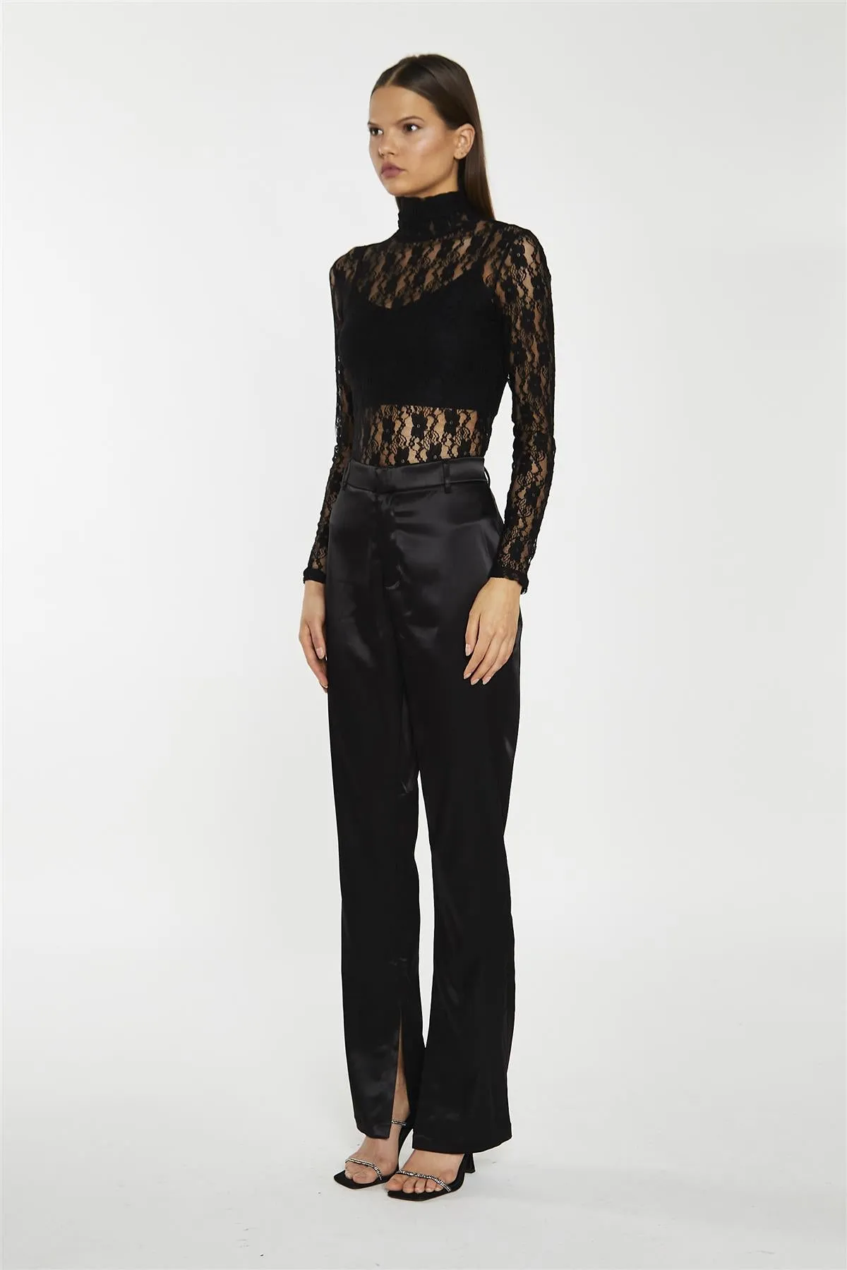 Black-Lace High-Neck Bodysuit