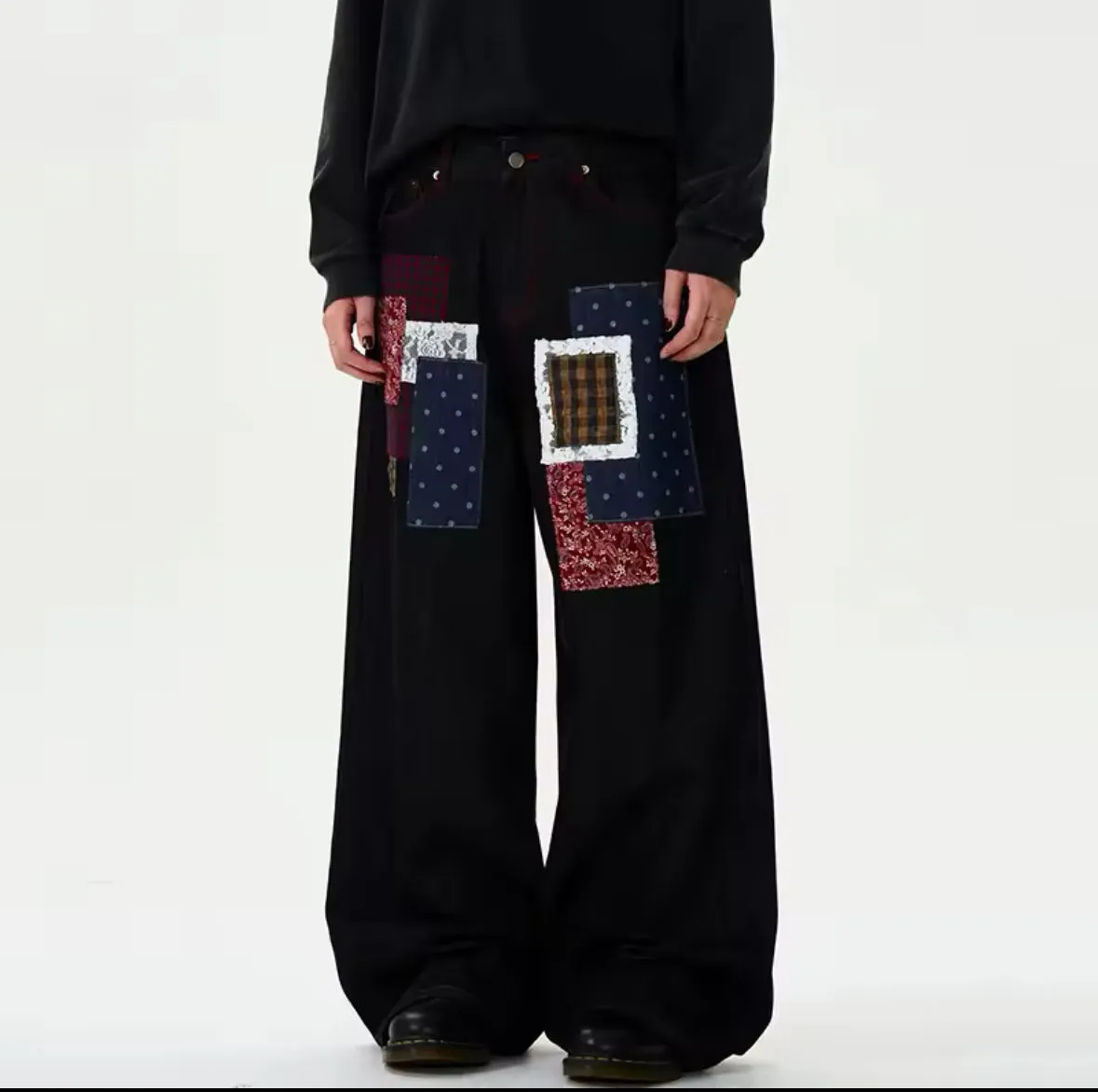 Black Patchwork Baggy Jeans
