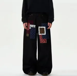 Black Patchwork Baggy Jeans