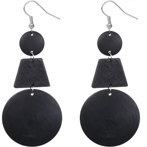 Black Triple Geometric Wooden Drop Earrings
