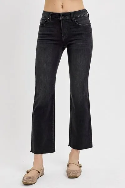 Black Tummy Control Mid Rise Crop Straight Jeans