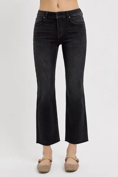 Black Tummy Control Mid Rise Crop Straight Jeans