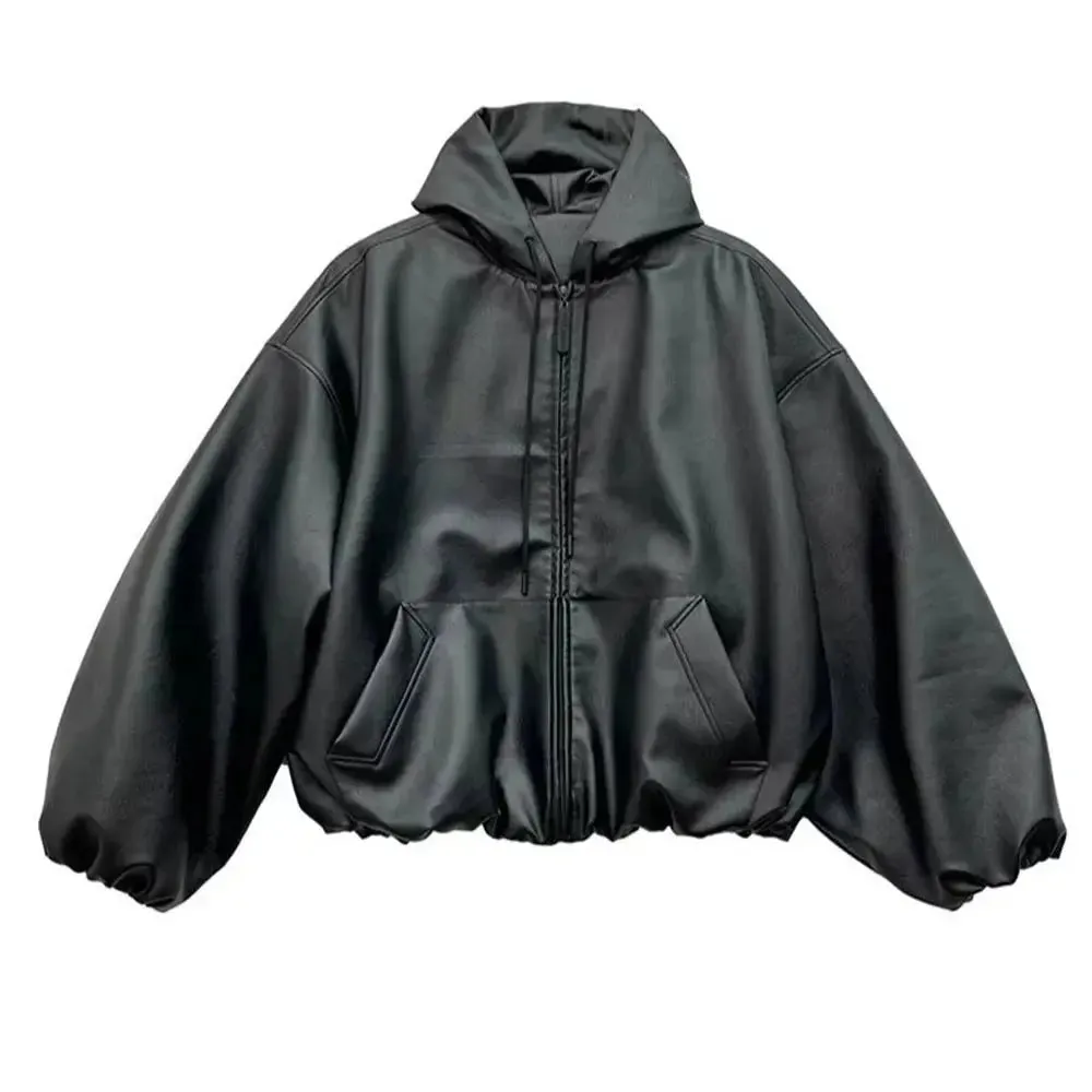 Black Windbreaker Oversized Leather Jacket