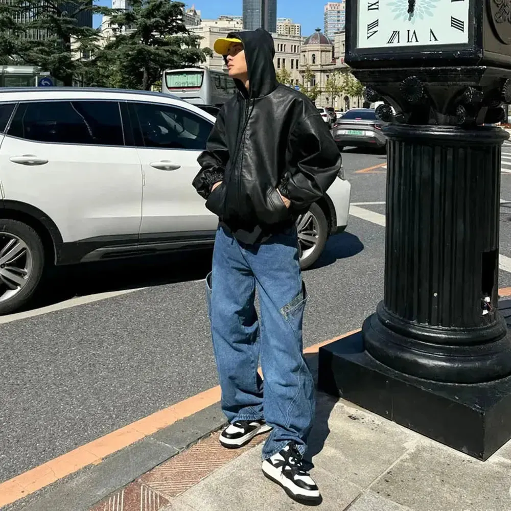 Black Windbreaker Oversized Leather Jacket