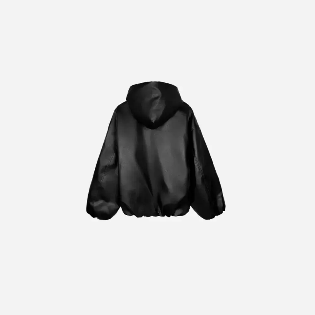 Black Windbreaker Oversized Leather Jacket