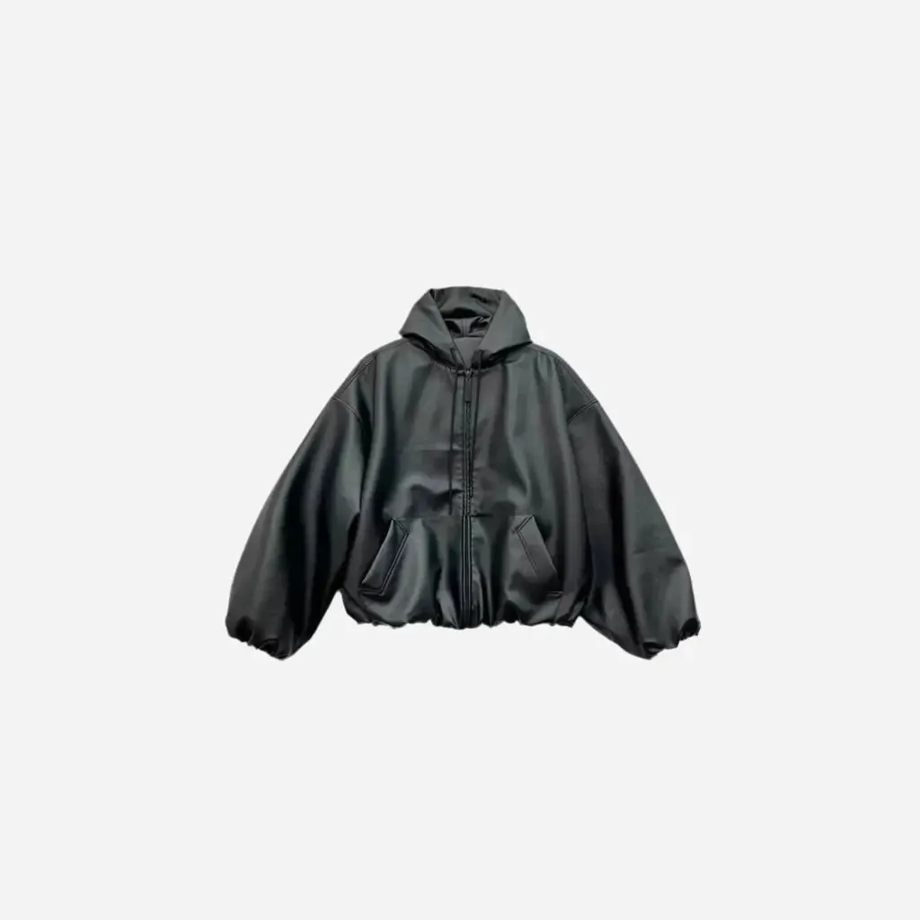 Black Windbreaker Oversized Leather Jacket