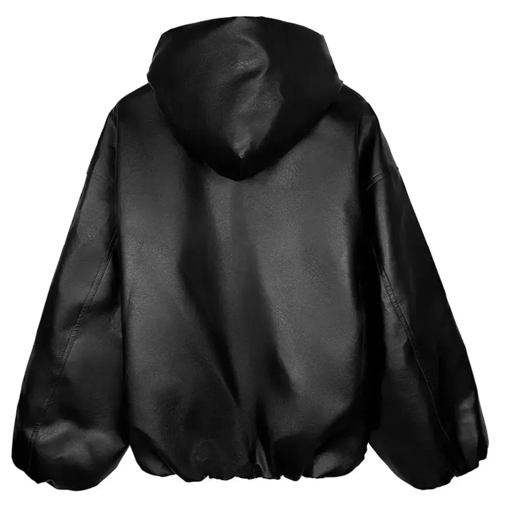 Black Windbreaker Oversized Leather Jacket