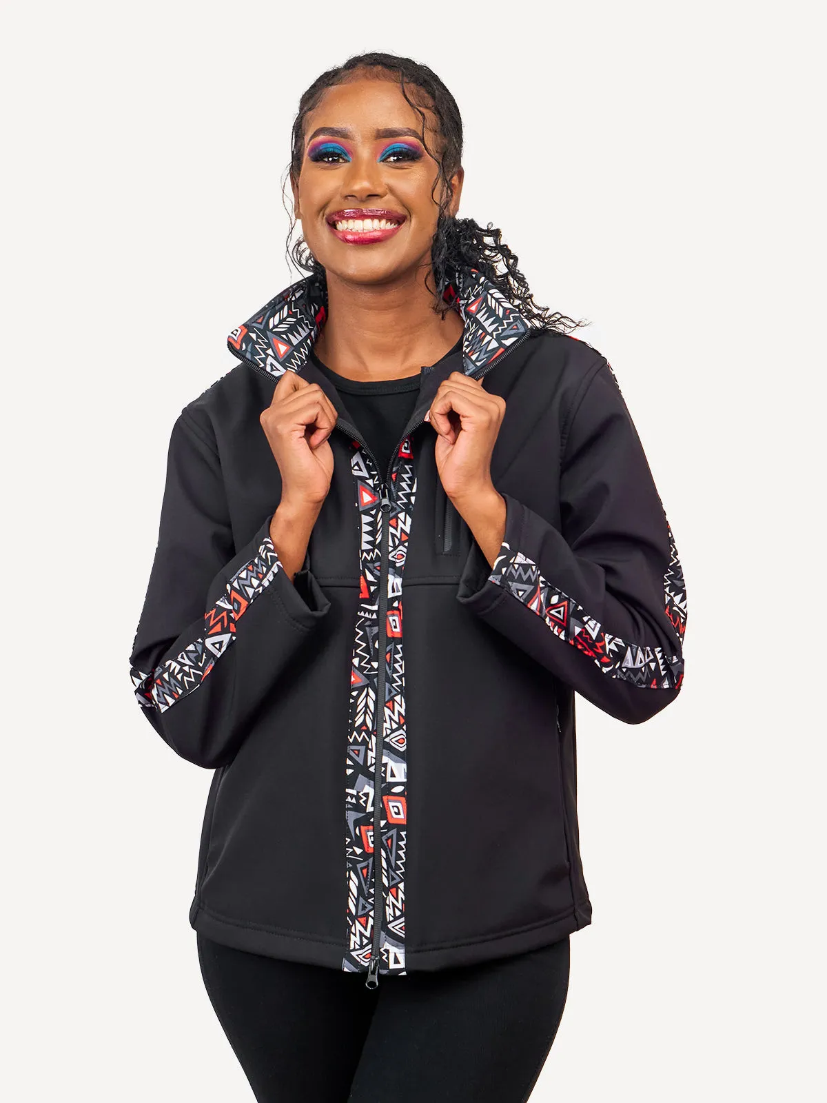 Black with Red & Grey KK - Womens Softshell Jacket