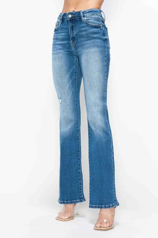 Blue Distressed High Rise Jeans with Pockets