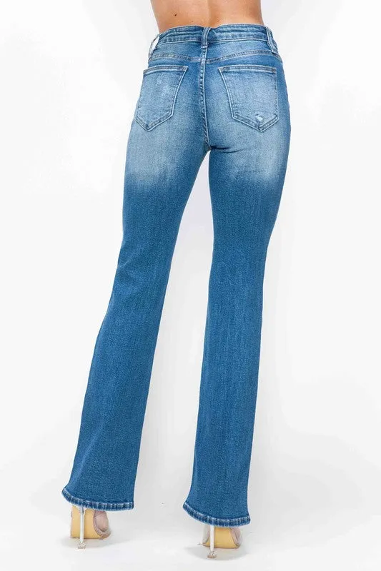 Blue Distressed High Rise Jeans with Pockets