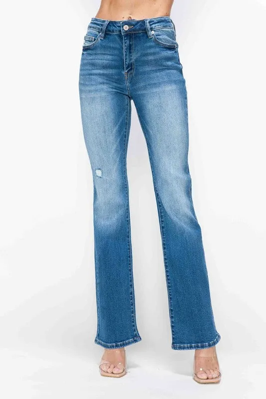 Blue Distressed High Rise Jeans with Pockets