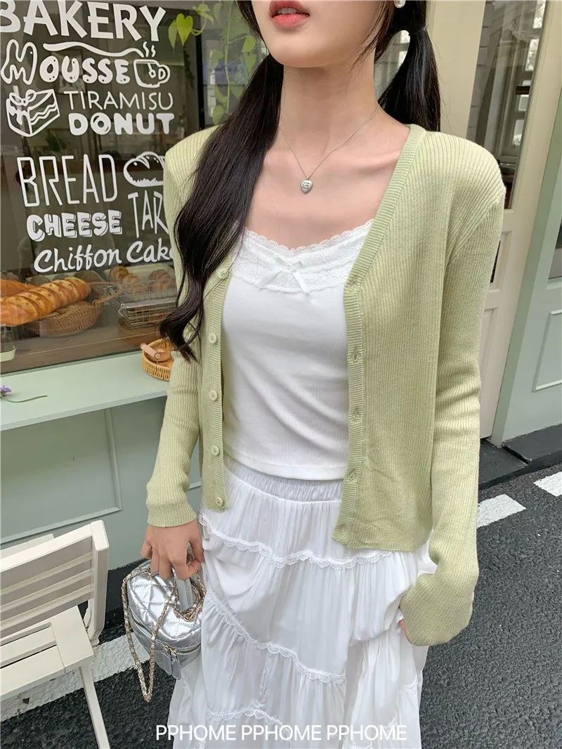 bow embroidery waist Cardigan