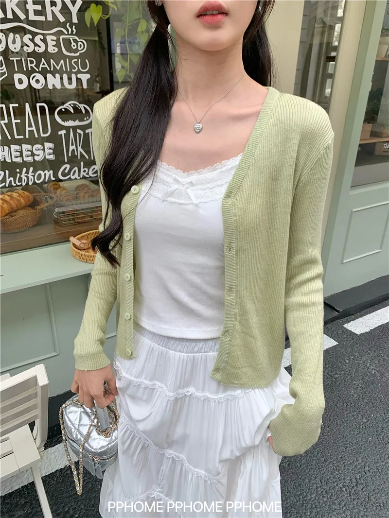 bow embroidery waist Cardigan