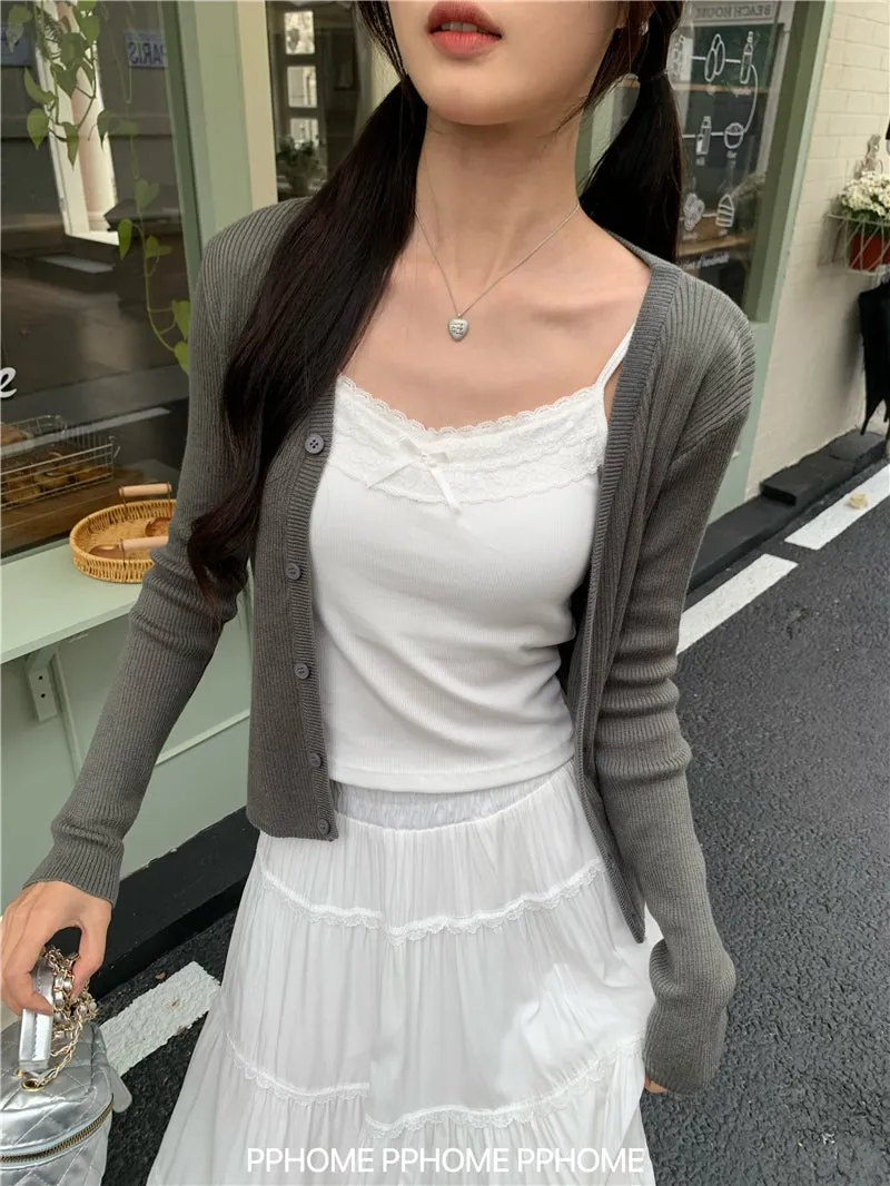 bow embroidery waist Cardigan