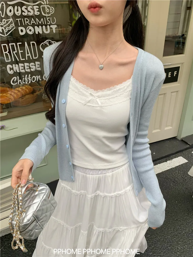 bow embroidery waist Cardigan