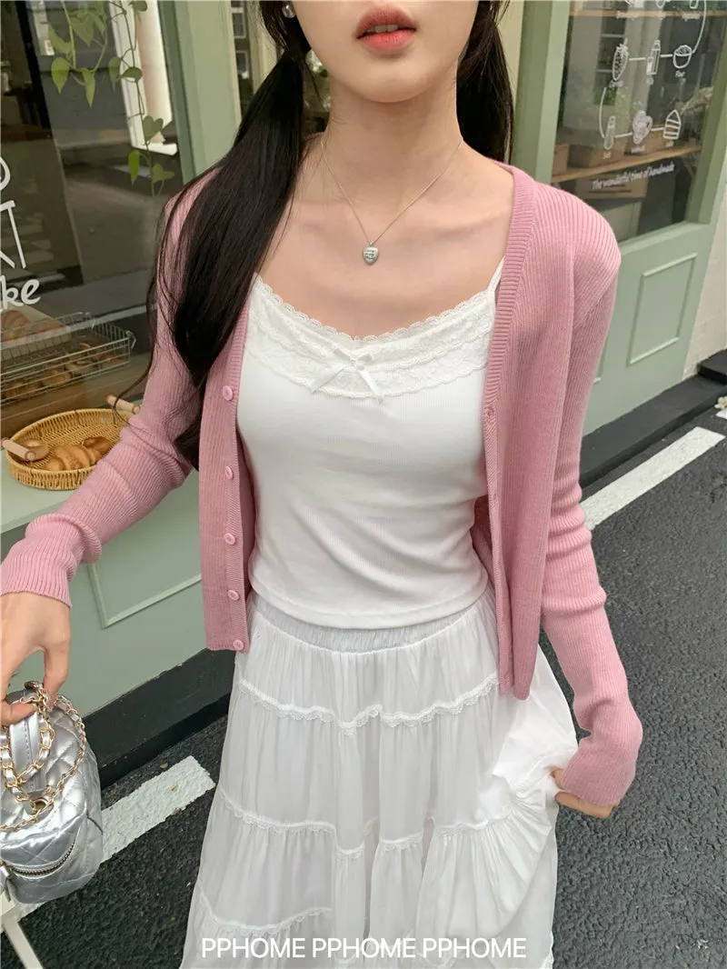 bow embroidery waist Cardigan