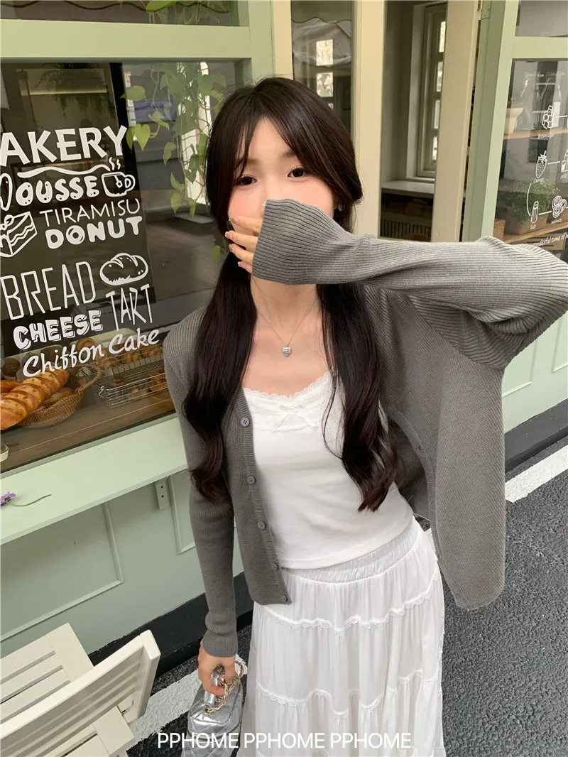 bow embroidery waist Cardigan