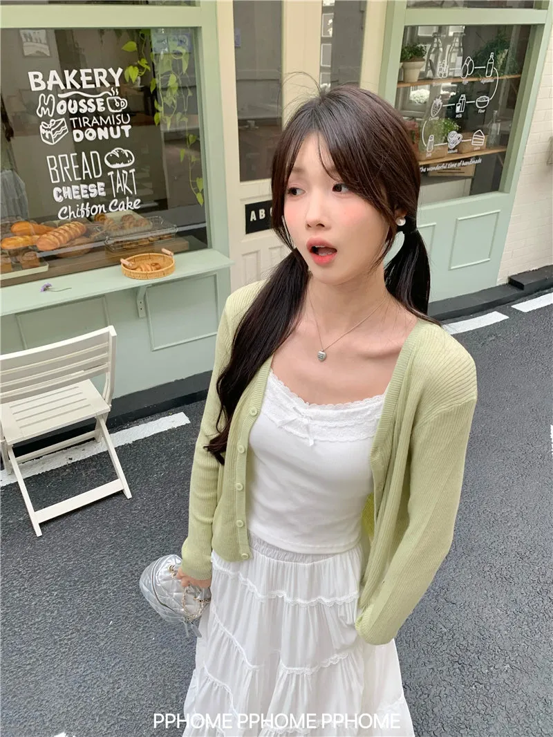 bow embroidery waist Cardigan