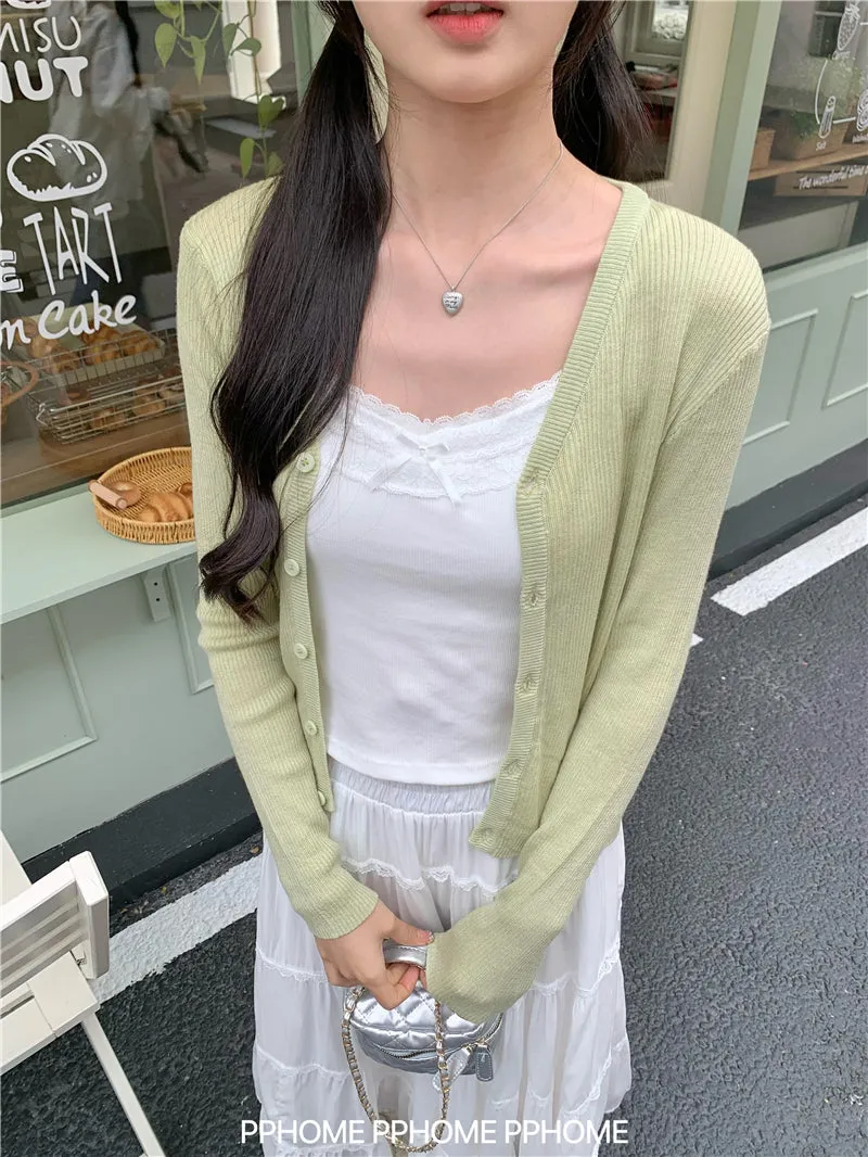 bow embroidery waist Cardigan