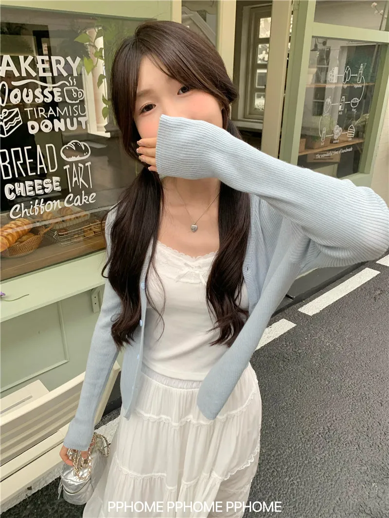 bow embroidery waist Cardigan