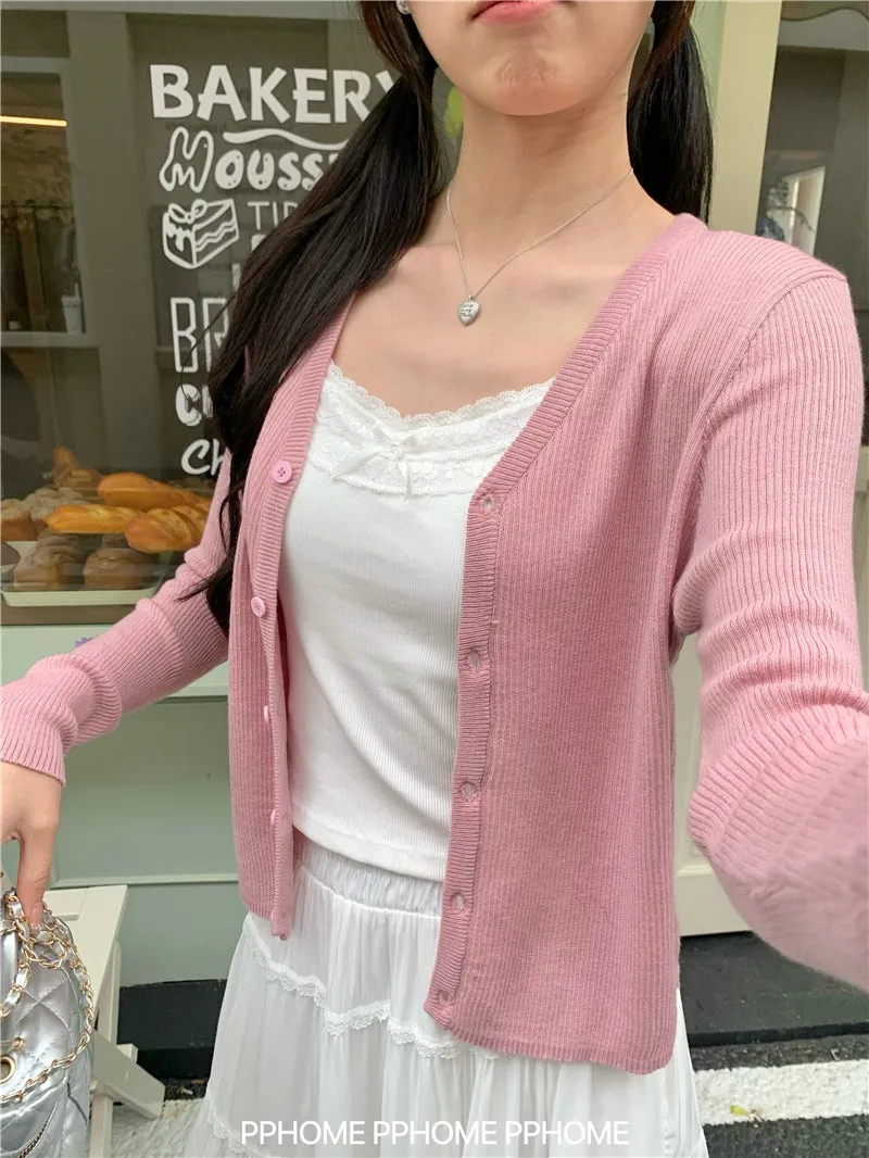 bow embroidery waist Cardigan