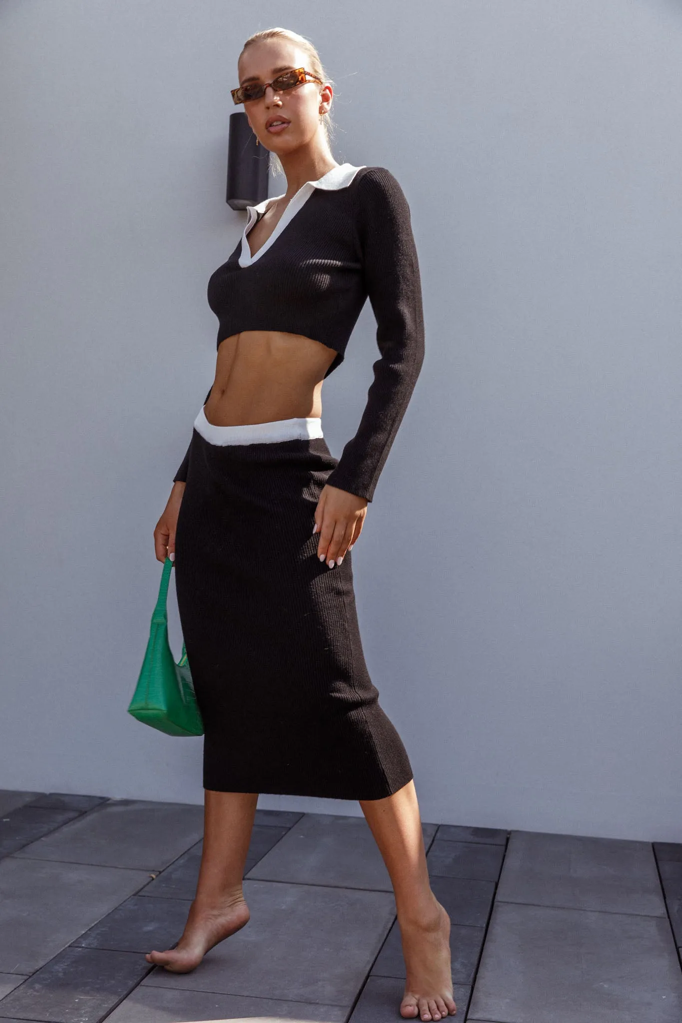 Brinley Ribbed Midi Skirt Black