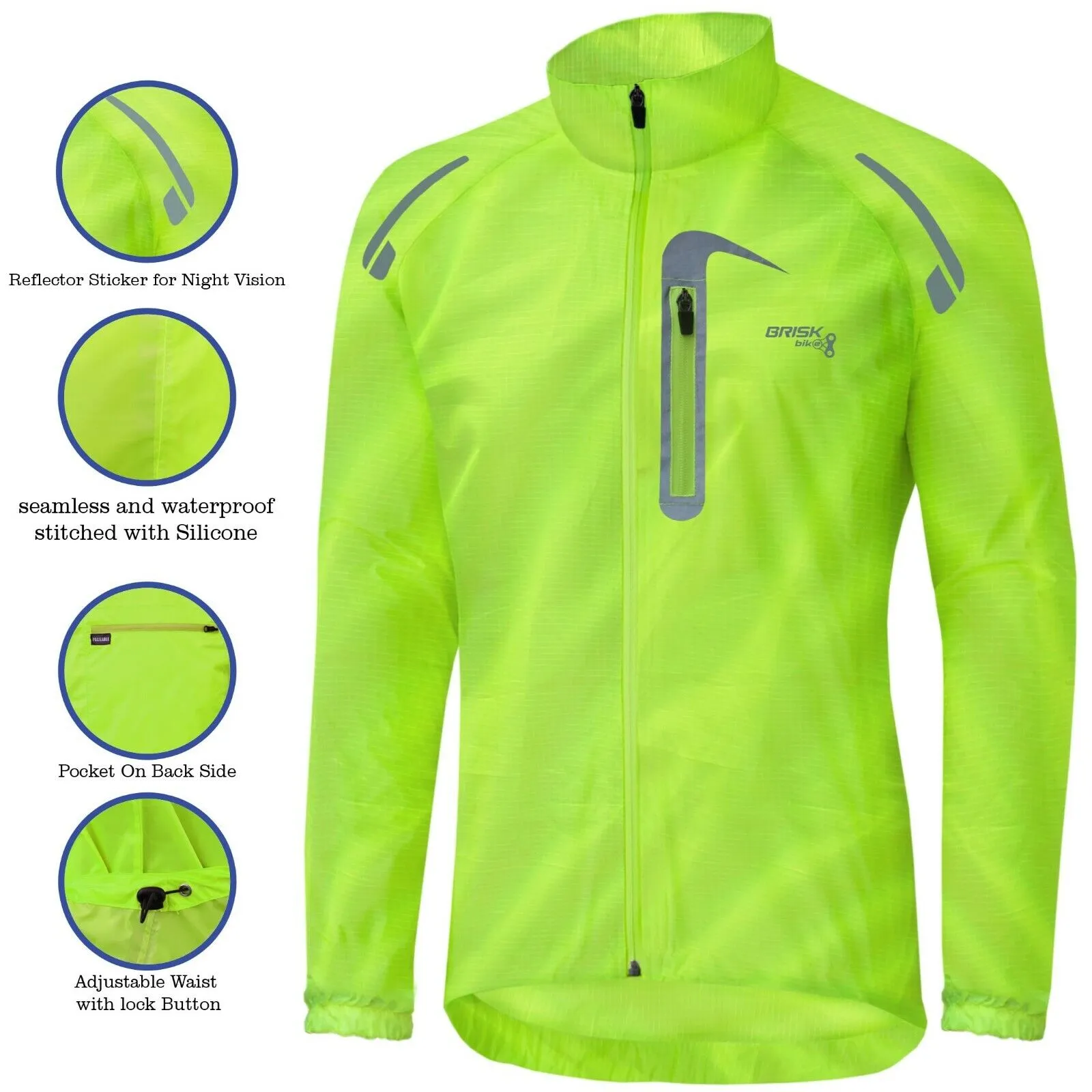 Brisk Bike Cycling Rain Jacket Men’s and Women’s cycling raincoat & Ultra Lightweight Jacket, best rainproof cycling jacket, wind and waterproof cycling jacket, best lightweight cycling rain jacket, water resistant cycling jacket