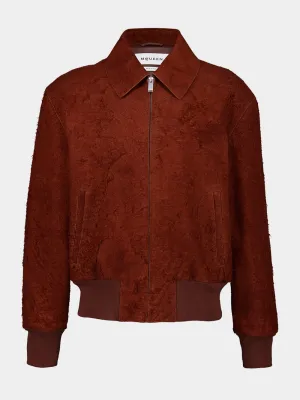 Brown Raw Suede Bomber Jacket