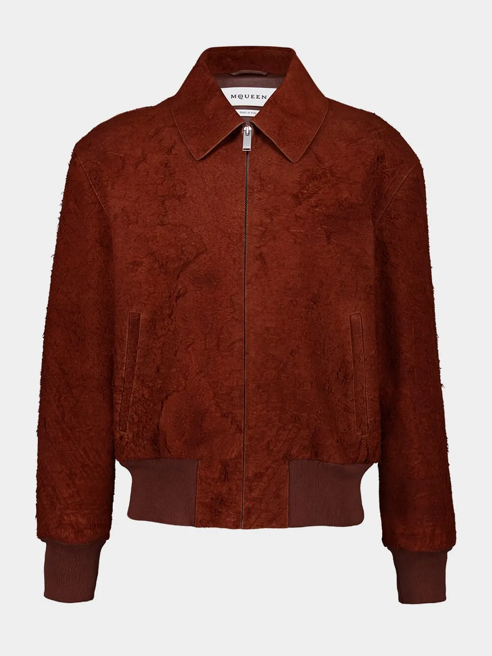 Brown Raw Suede Bomber Jacket