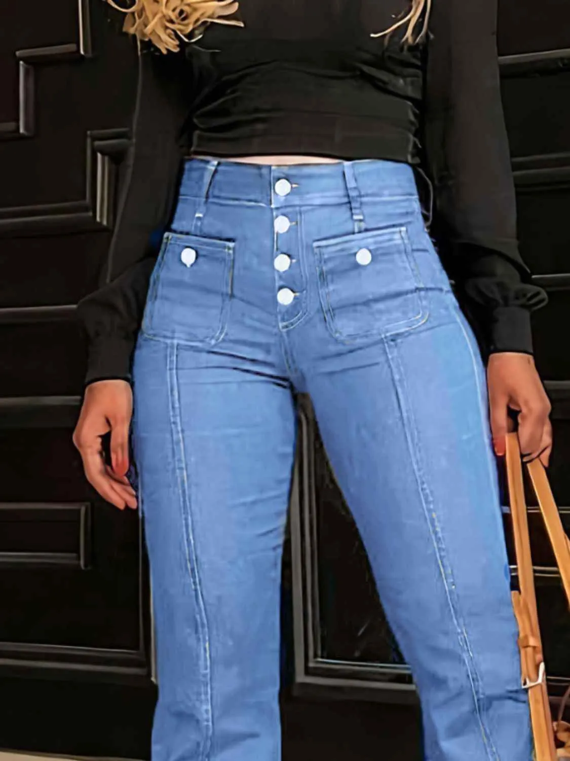Button Fly High Waist Flare Jeans for Effortless Style