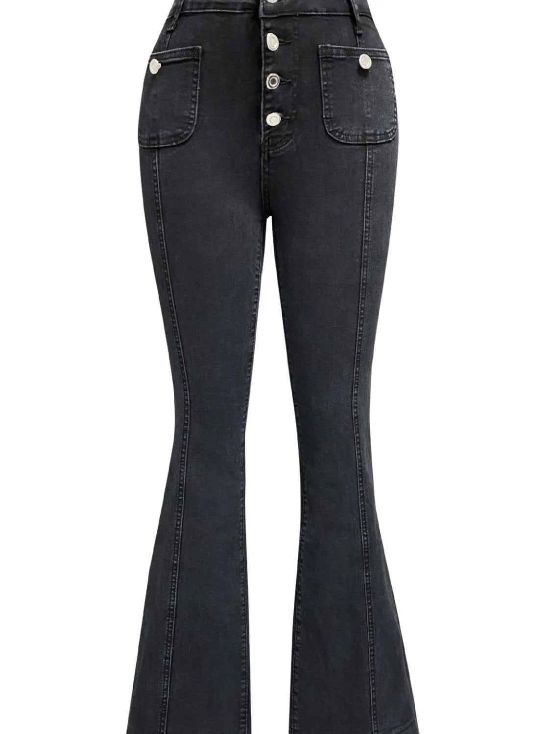 Button Fly High Waist Flare Jeans for Effortless Style