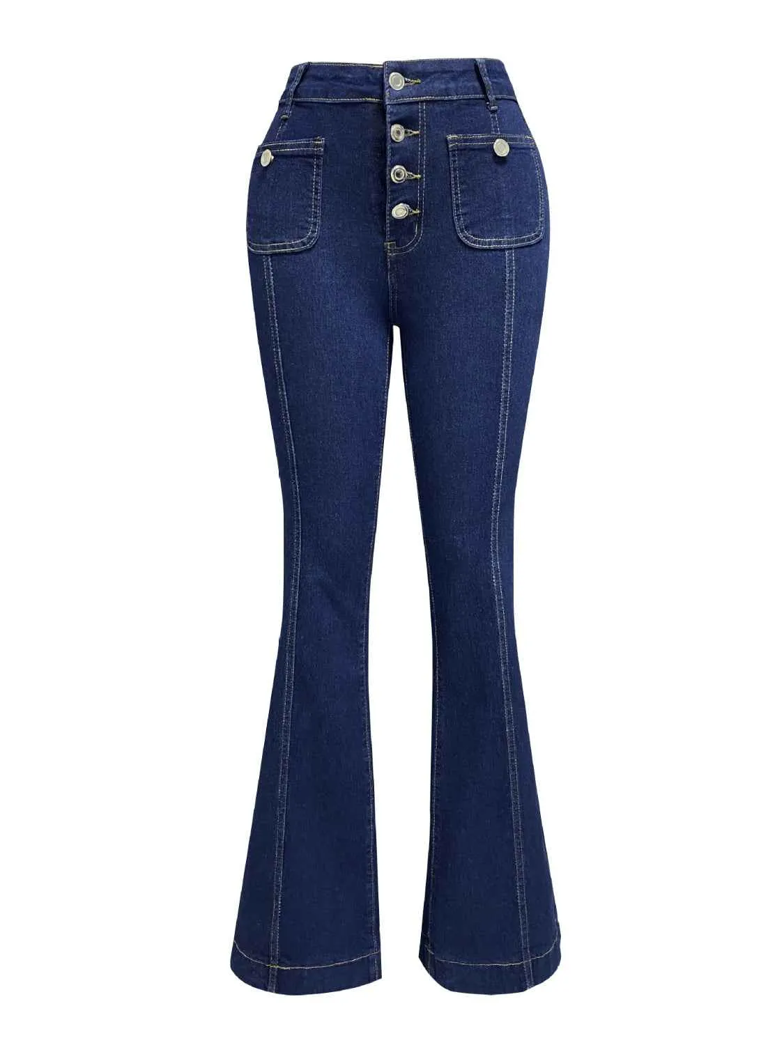 Button Fly High Waist Flare Jeans for Effortless Style
