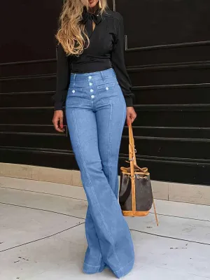 Button Fly High Waist Flare Jeans for Effortless Style