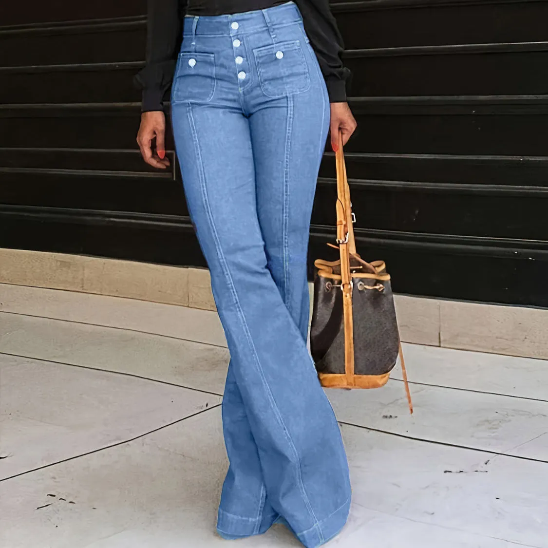 Button Fly High Waist Flare Jeans
