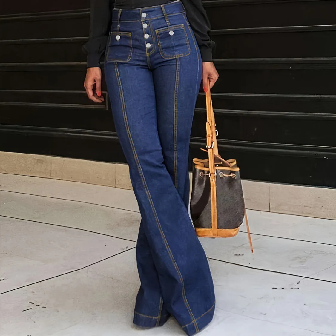 Button Fly High Waist Flare Jeans