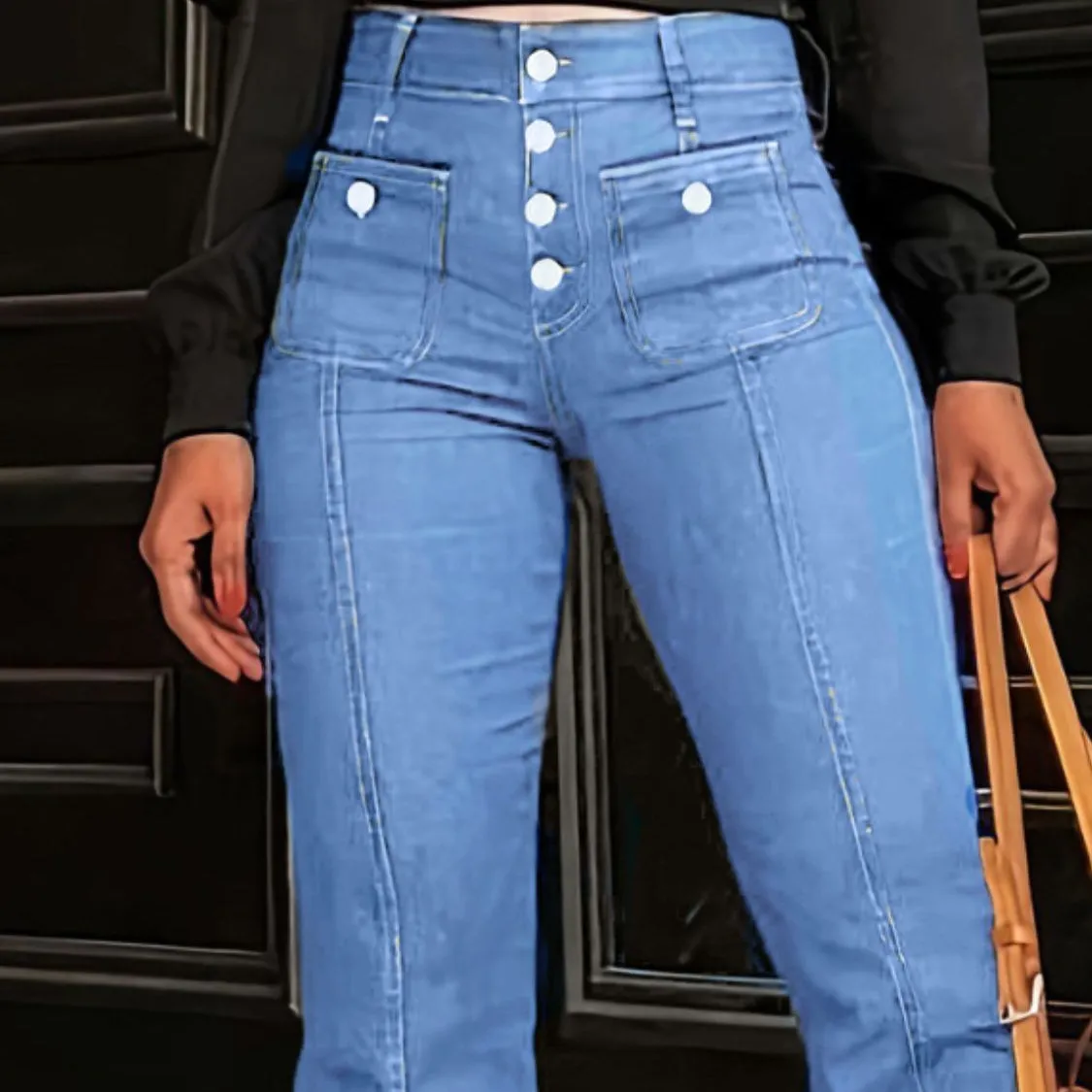 Button Fly High Waist Flare Jeans