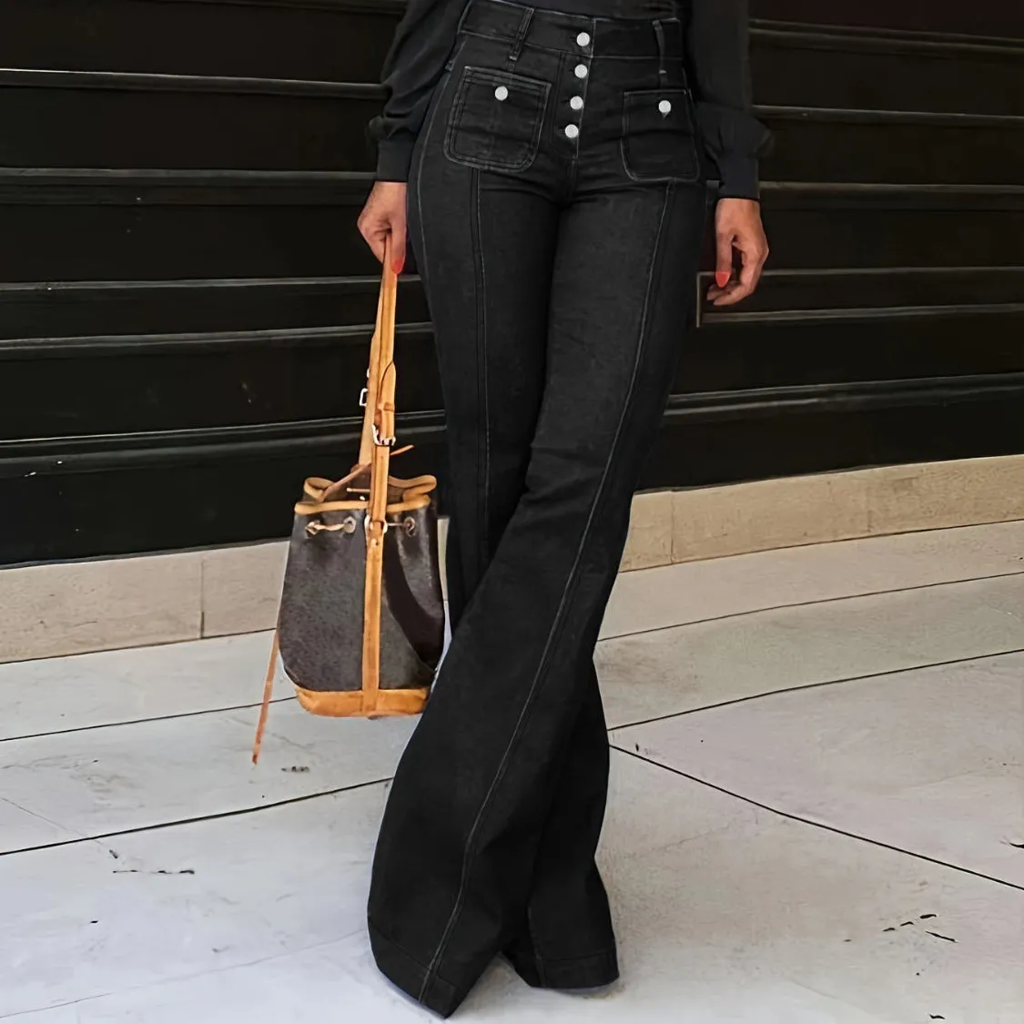 Button Fly High Waist Flare Jeans