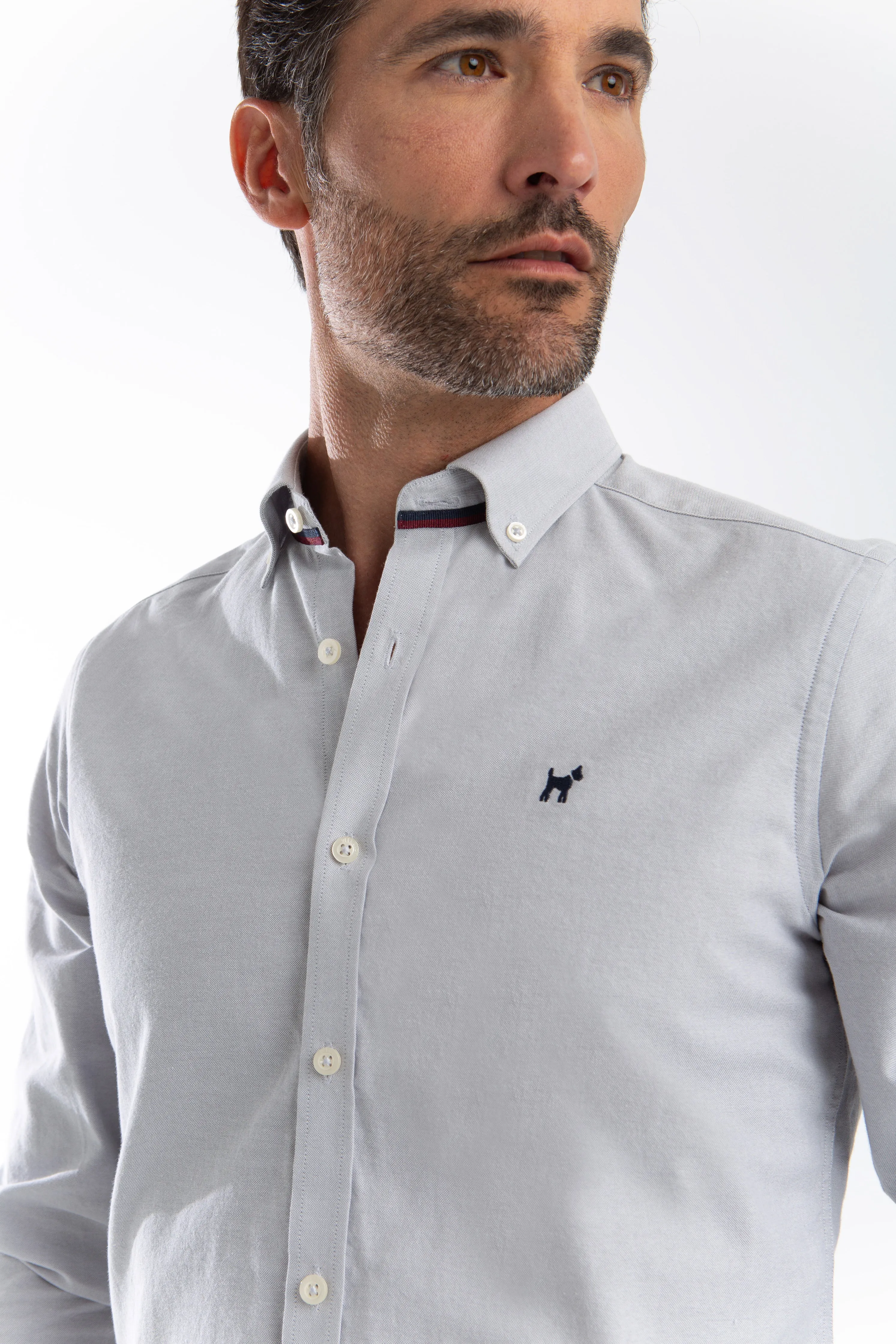 Camisa Oxford Gris Slim Fit