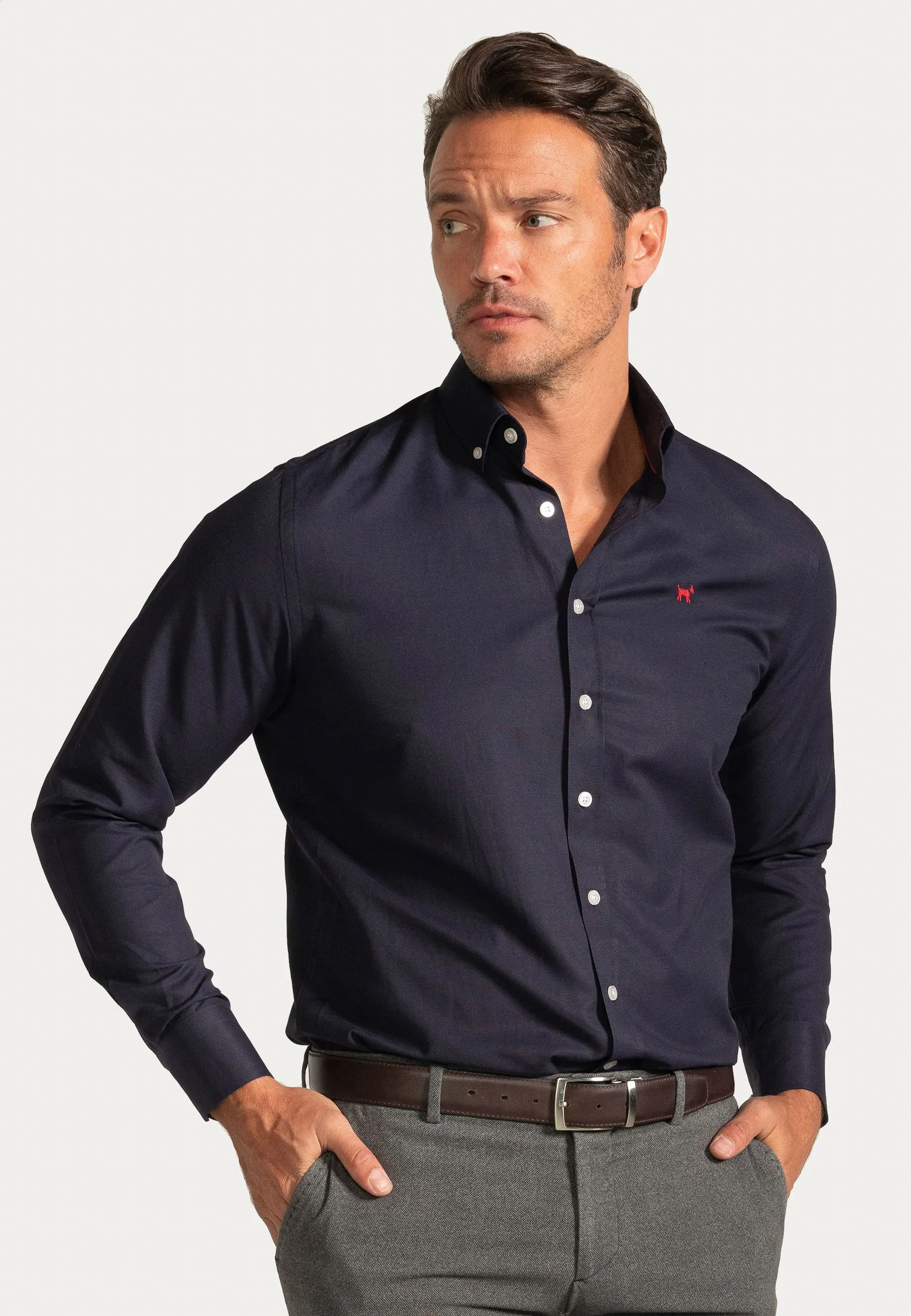 Camisa Oxford Liso Navy Slim
