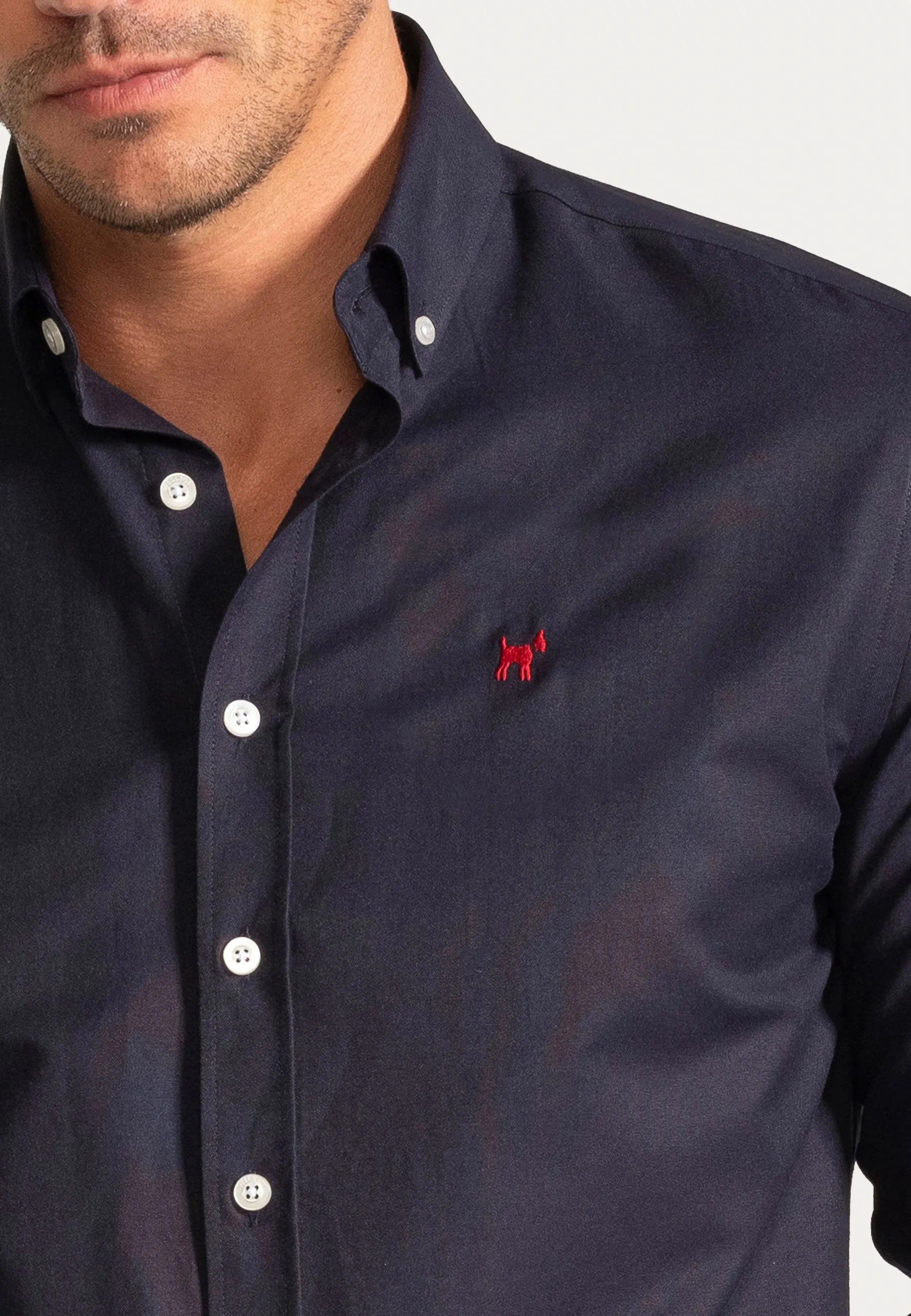 Camisa Oxford Liso Navy Slim