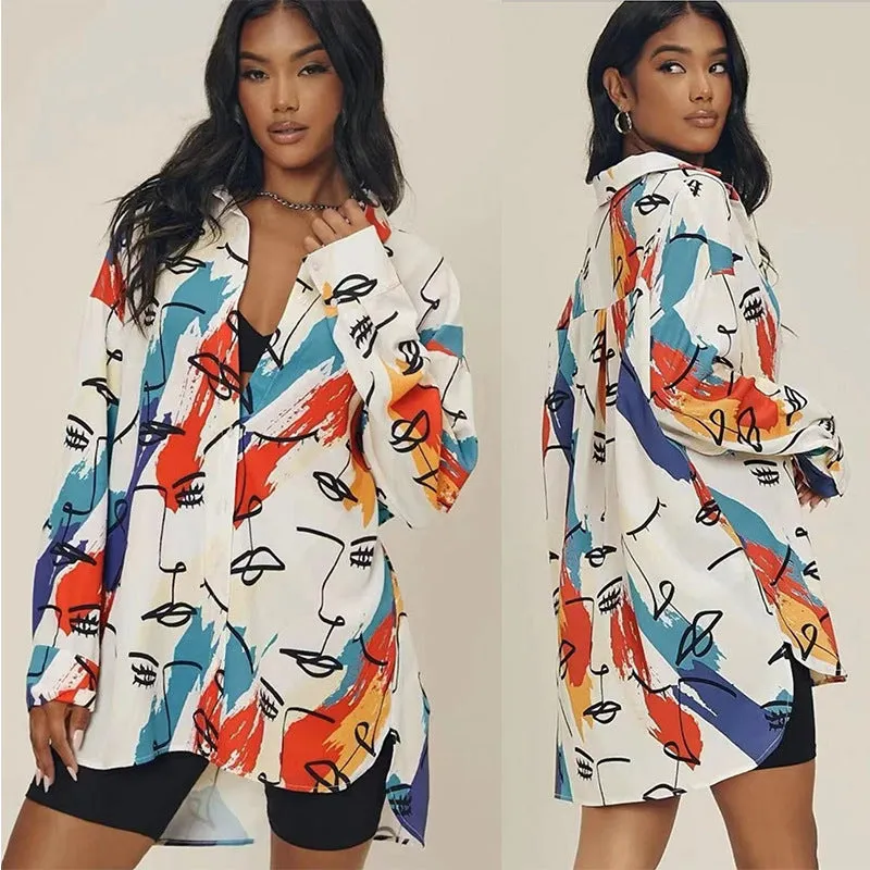 Casual Graffiti Print Plus Size Cardigan