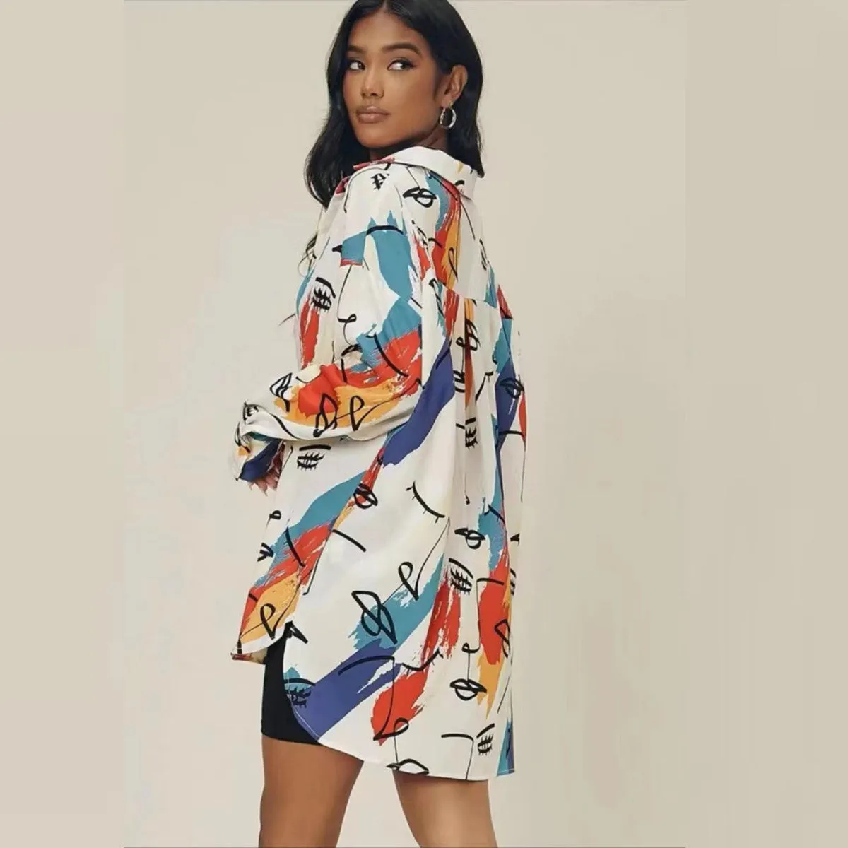 Casual Graffiti Print Plus Size Cardigan