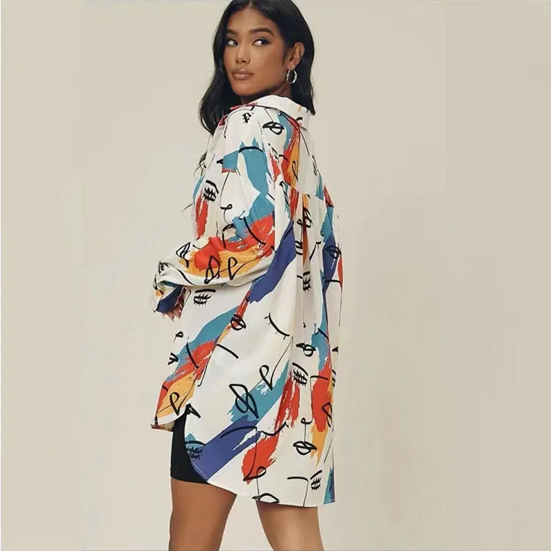 Casual Graffiti Print Plus Size Cardigan