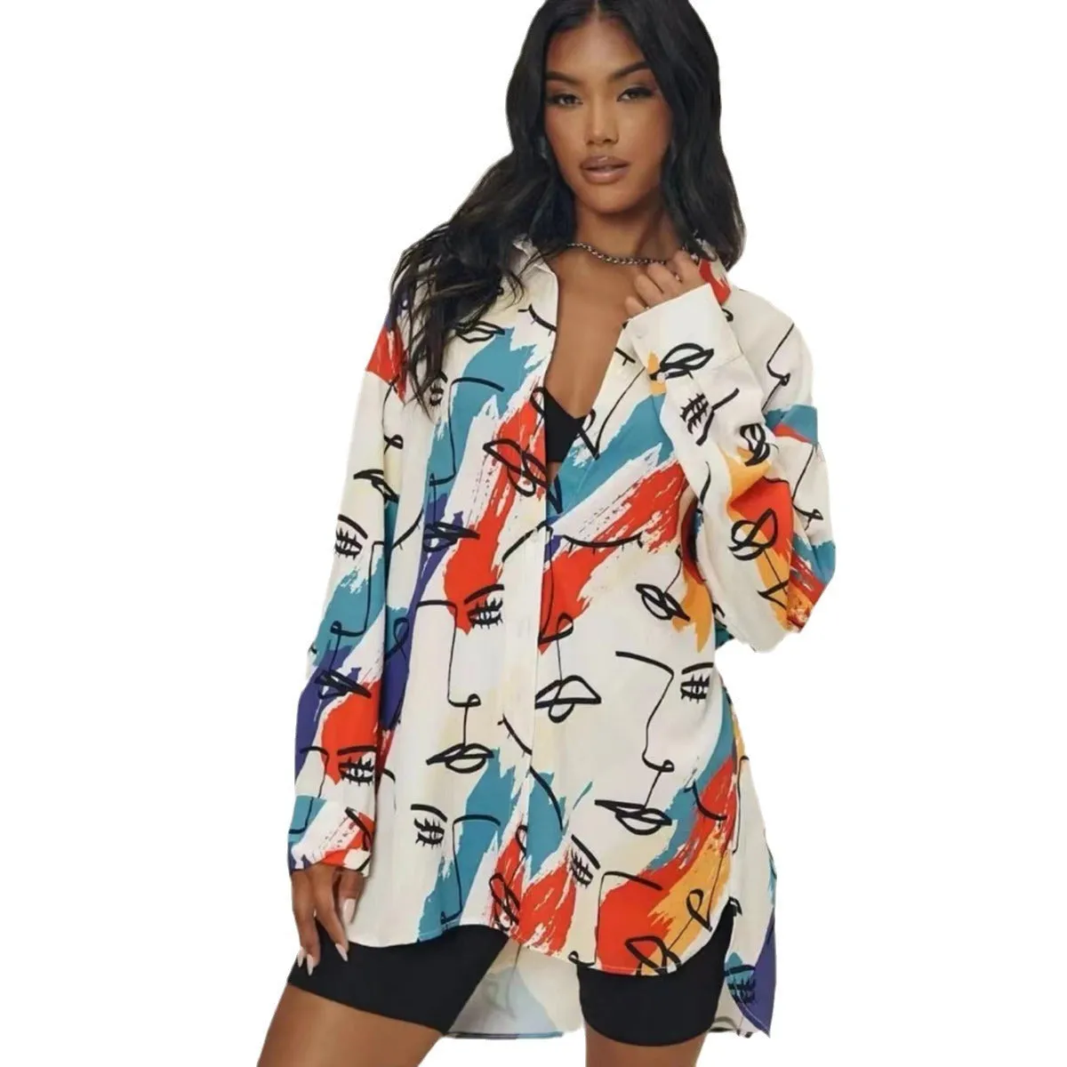 Casual Graffiti Print Plus Size Cardigan